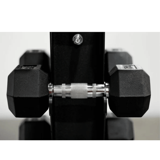 Force Fitness Rubber Hex Dumbbell 6-Set (2.5kg - 15kg) + Rack