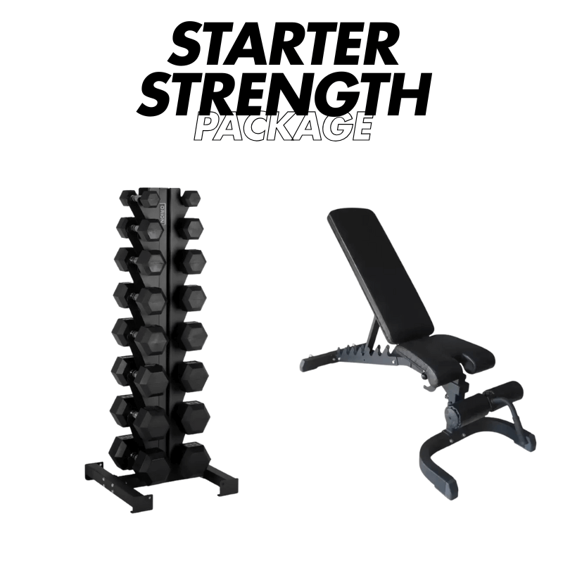 Rubber Hex 2.5-15kg Dumbbell Set with Rack + Adjustable Bench Starter Strength Package