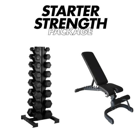 Rubber Hex 2.5-15kg Dumbbell Set with Rack + Adjustable Bench Starter Strength Package