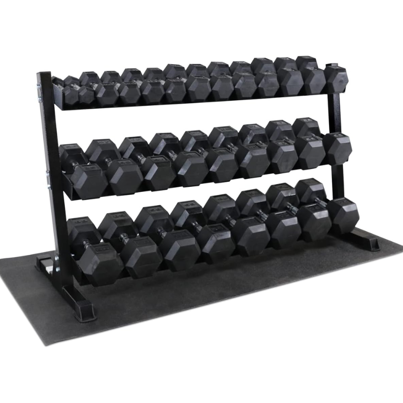 2.5kg - 30kg Rubber Hex Dumbbell Set + Rack