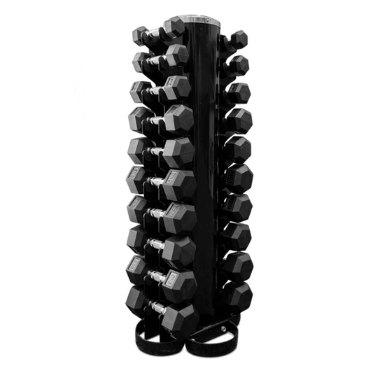 Force Fitness 1-10kg Rubber Hex Dumbbell Set + Rack