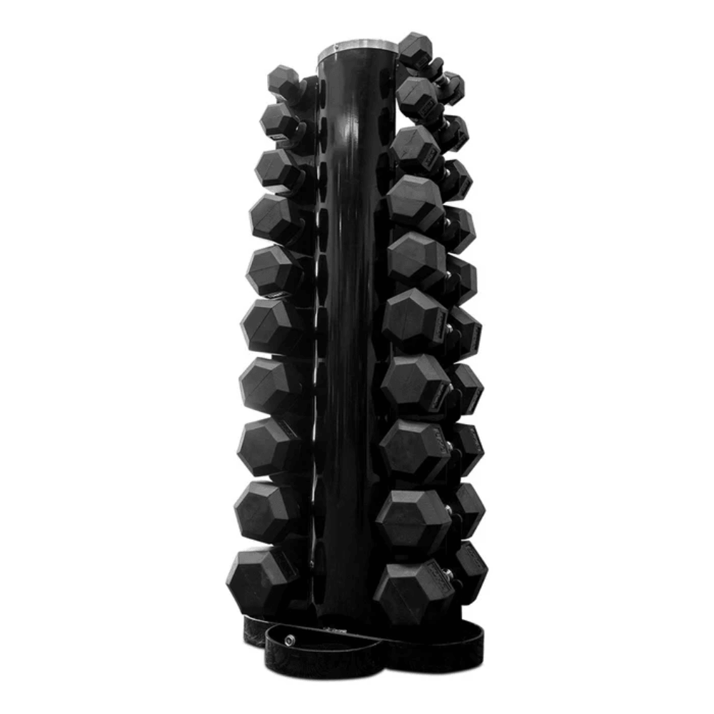 Force Fitness 1-10kg Rubber Hex Dumbbell Set + Rack