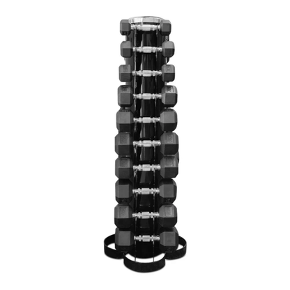 Force Fitness 1-10kg Rubber Hex Dumbbell Set + Rack