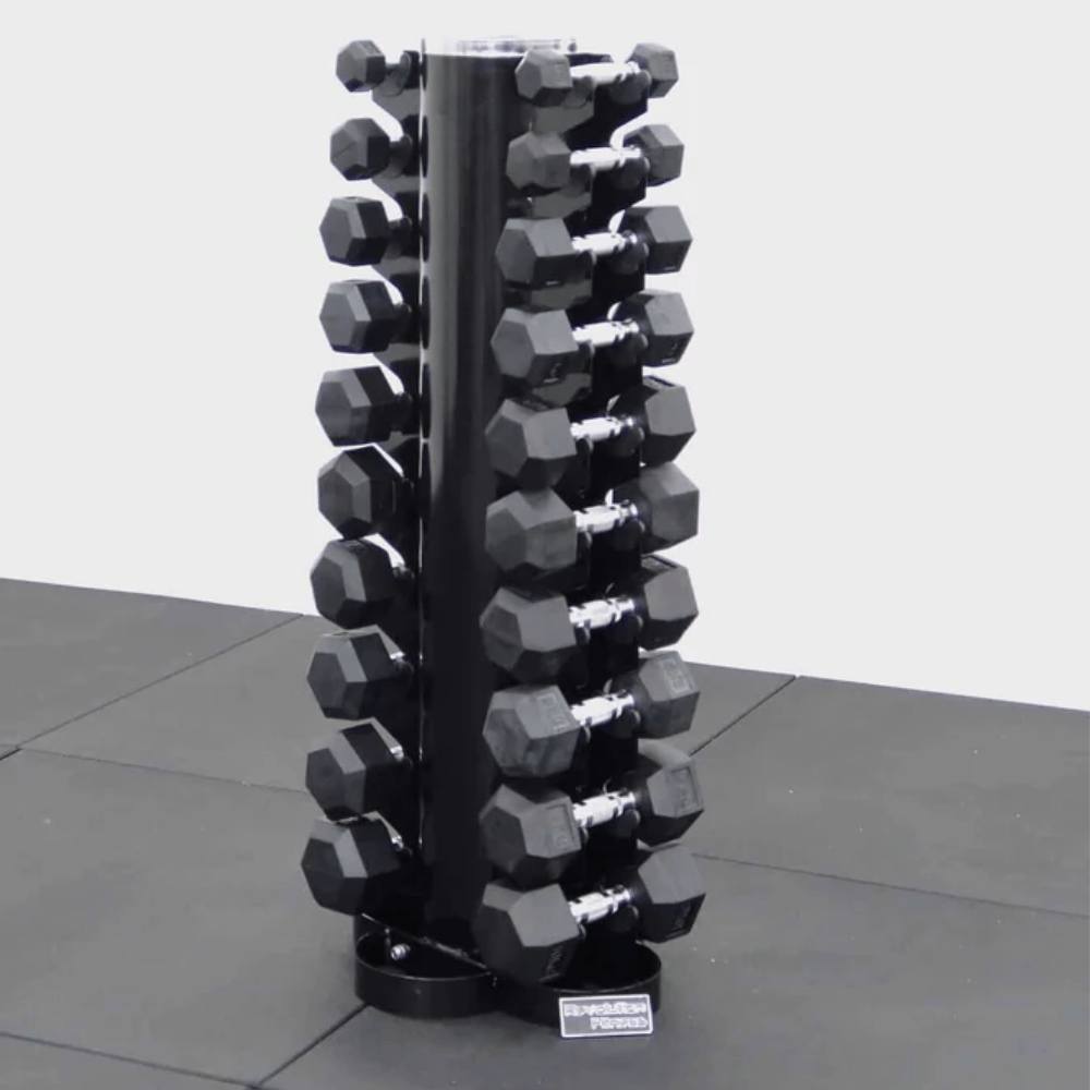 Force Fitness 1-10kg Rubber Hex Dumbbell Set + Rack