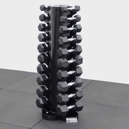 Force Fitness 1-10kg Rubber Hex Dumbbell Set + Rack