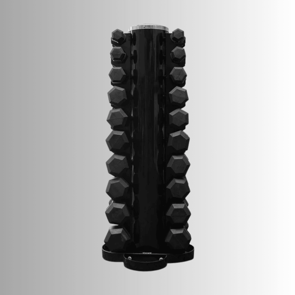 Force Fitness 1-10kg Rubber Hex Dumbbell Set + Rack