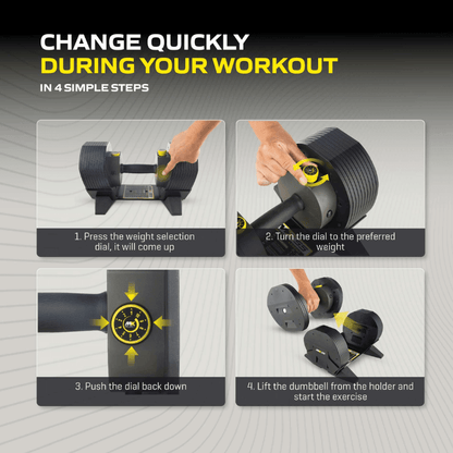 MX55 Adjustable Dumbbell Set 4.5kg – 25kg + Rack