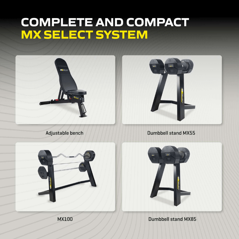 MX55 Adjustable Dumbbell Set 4.5kg – 25kg + Rack