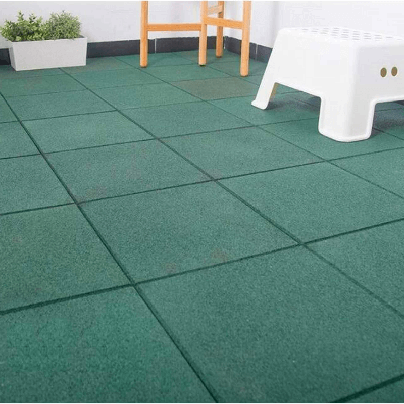 Green Outdoor Rubber Playground Mat - (Pack of 4 Tiles)