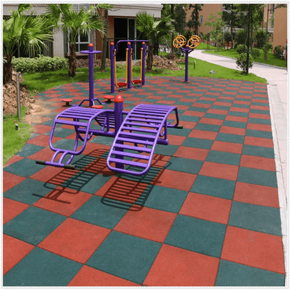 Green Outdoor Rubber Playground Mat - (Pack of 4 Tiles)