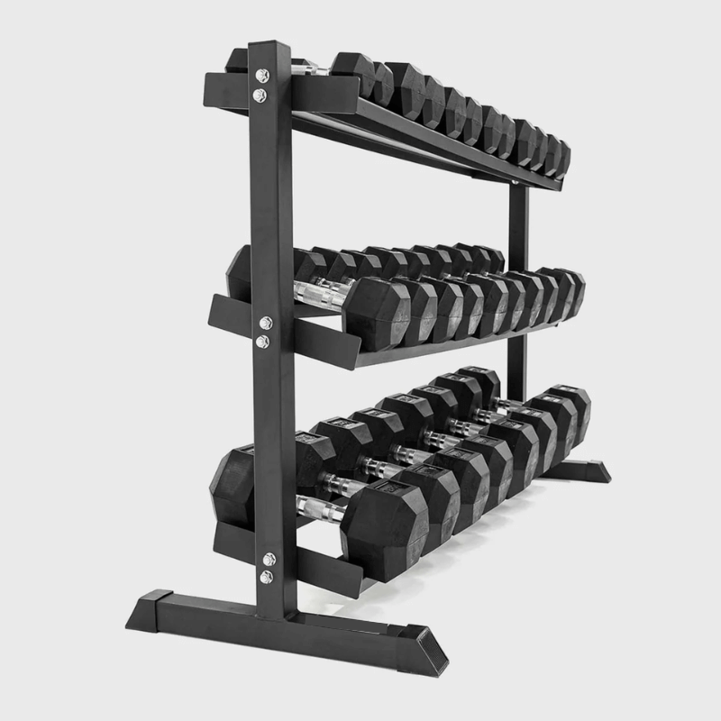 2.5kg - 30kg Rubber Hex Dumbbell Set + Rack