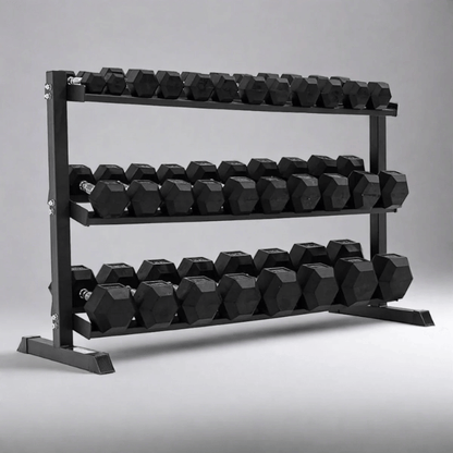 2.5kg - 30kg Rubber Hex Dumbbell Set + Rack