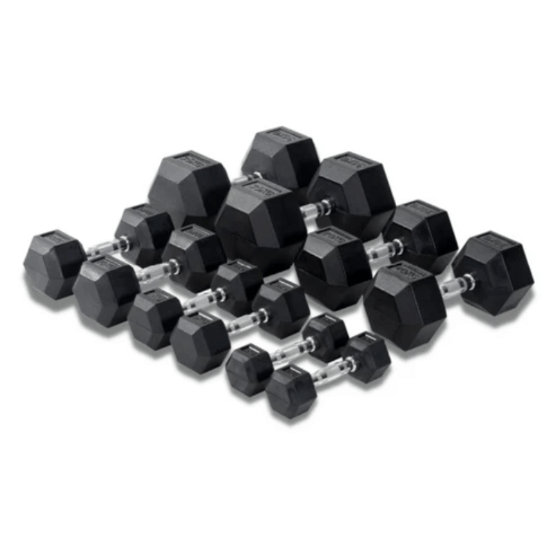 2.5kg - 30kg Rubber Hex Dumbbell Set + Rack