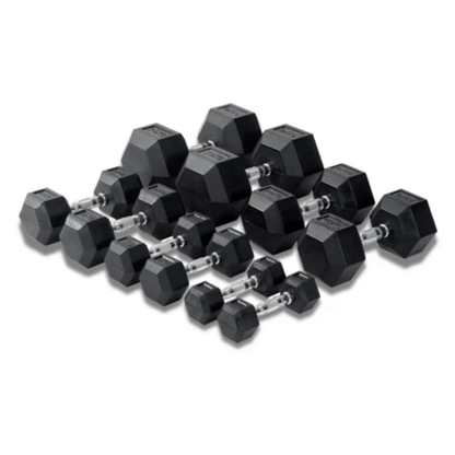 2.5kg - 30kg Rubber Hex Dumbbell Set + Rack