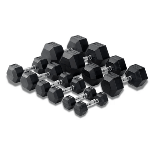 2.5kg - 30kg Rubber Hex Dumbbell Set + Rack