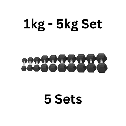 Studio 1kg – 5kg Rubber Hex Dumbbell Set
