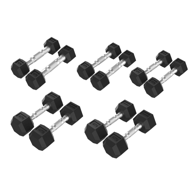 Studio 1kg – 5kg Rubber Hex Dumbbell Set