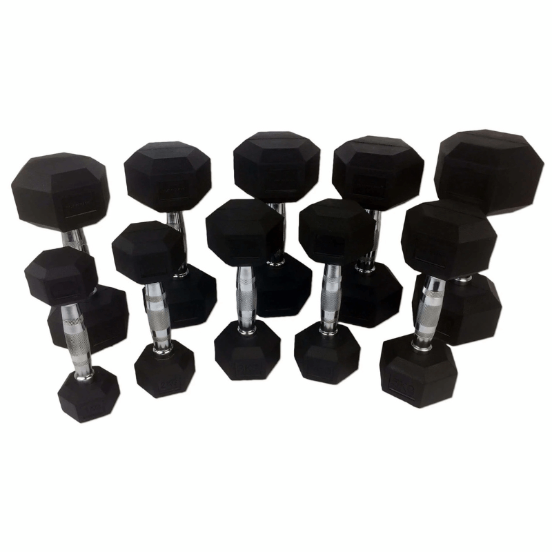 Rubber Dumbbell Set 1kg - 10kg + Rack