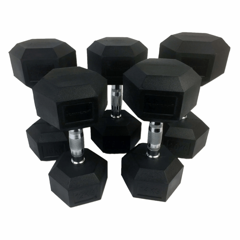 Rubber Dumbbell Set 1kg - 10kg + Rack