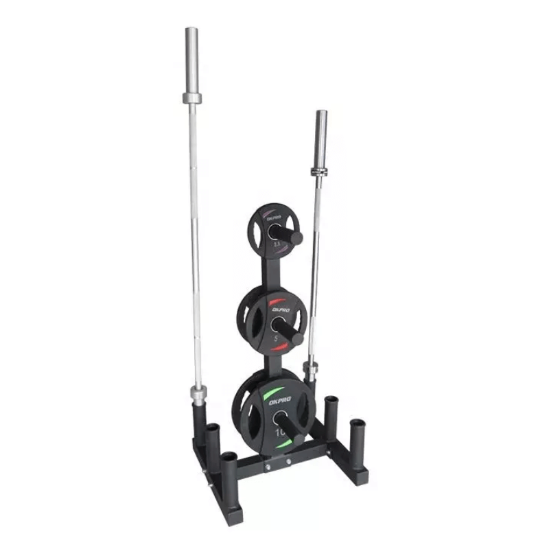 Olympic Weight Plate Tree Rack + 6 Barbell Holder