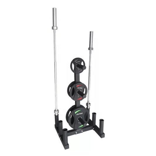 Olympic Weight Plate Tree Rack + 6 Barbell Holder