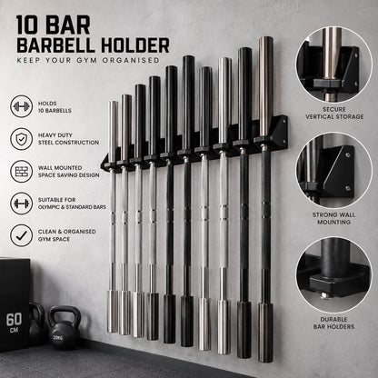 Wall Mounted Barbell Holder- 10 Bar