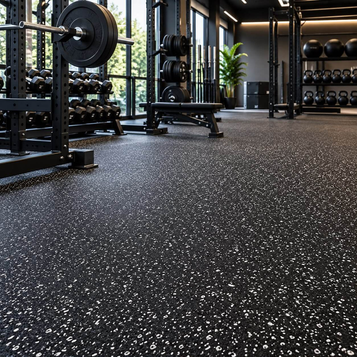 Rubber Gym Flooring 10m Roll - White Speckle