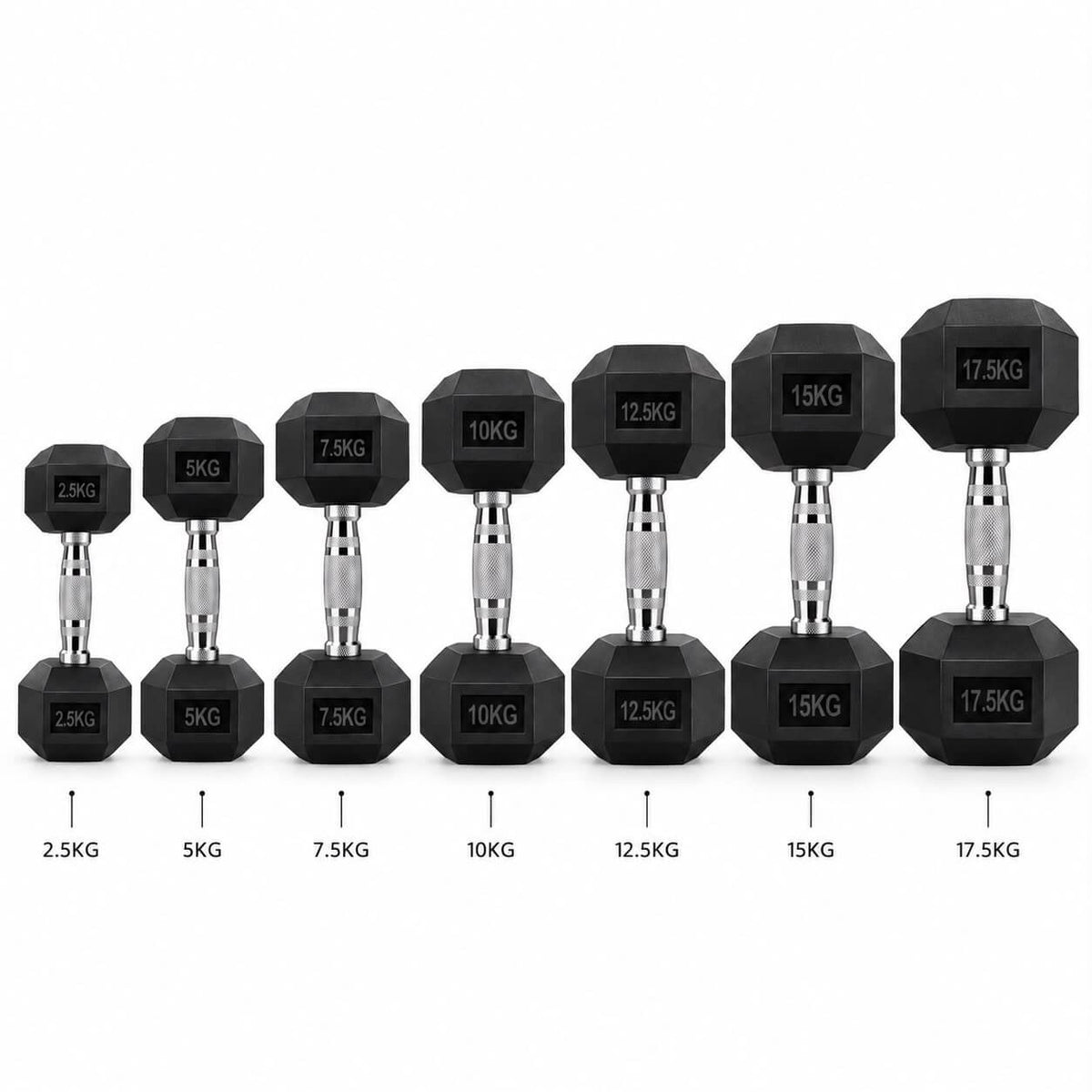Rubber Hex Dumbbell 2.5kg - 17.5kg Set